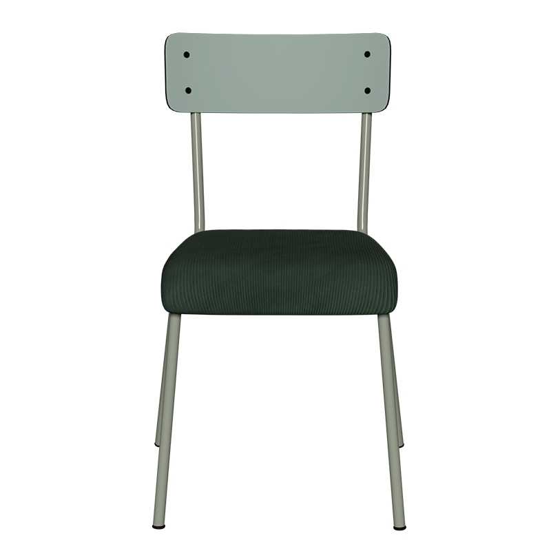Chaise d’écolier Adulte Suzie bi-matière Dossier Kaki & Assise Velours côtelé Vert Forêt - Pieds Kaki