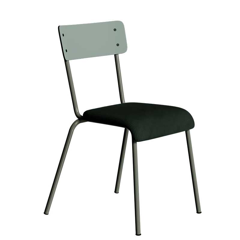Chaise d’écolier Adulte Suzie bi-matière Dossier Kaki & Assise Velours côtelé Vert Forêt - Pieds Kaki