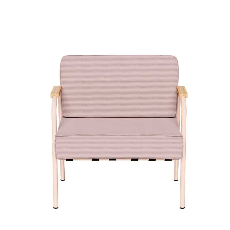 Fauteuil Barnabé - uni Dossier & Assise Velours côtelé Rose poudré - Pieds Rose poudré