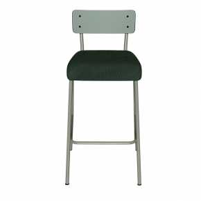 Chaise de Bar Suzie 65cm – Bi-matière Dossier Stratifié Kaki & Assise Velours Côtelé Vert Forêt - Pieds Kaki