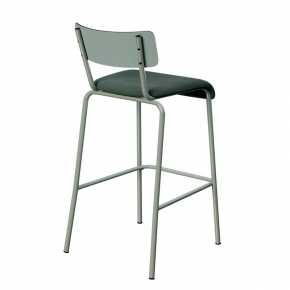 Chaise de Bar Suzie 65cm – Bi-matière Dossier Stratifié Kaki & Assise Velours Côtelé Vert Forêt - Pieds Kaki