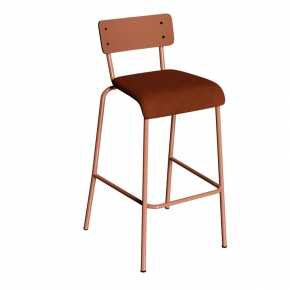 Chaise de Bar Suzie 65cm – Bicolore Dossier Stratifié Paprika & Assise Velours Côtelé Paprika - Pieds Terracotta