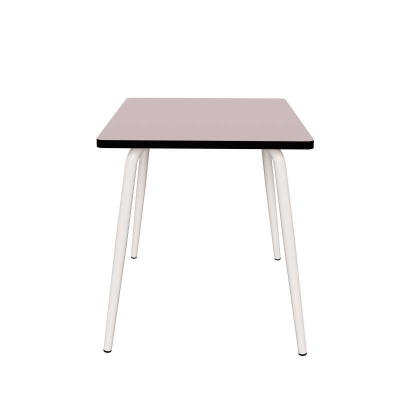 Table Retro Véra Carrée 70x70 - Stratifié Uni Rose Poudré - Pieds Blancs