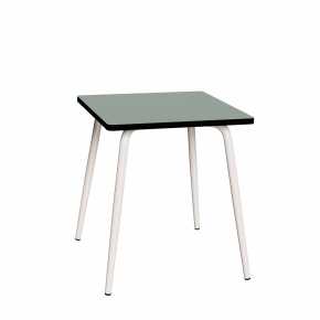 Table Retro Véra Carrée 70x70 - Stratifié uni Kaki - Pieds Blancs