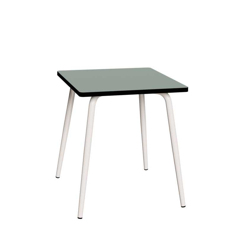 Table Retro Véra Carrée 70x70 - Stratifié uni Kaki - Pieds Blancs