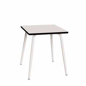 Table Retro Véra Carrée 70x70 – Stratifié uni Blanc - Pieds Blancs