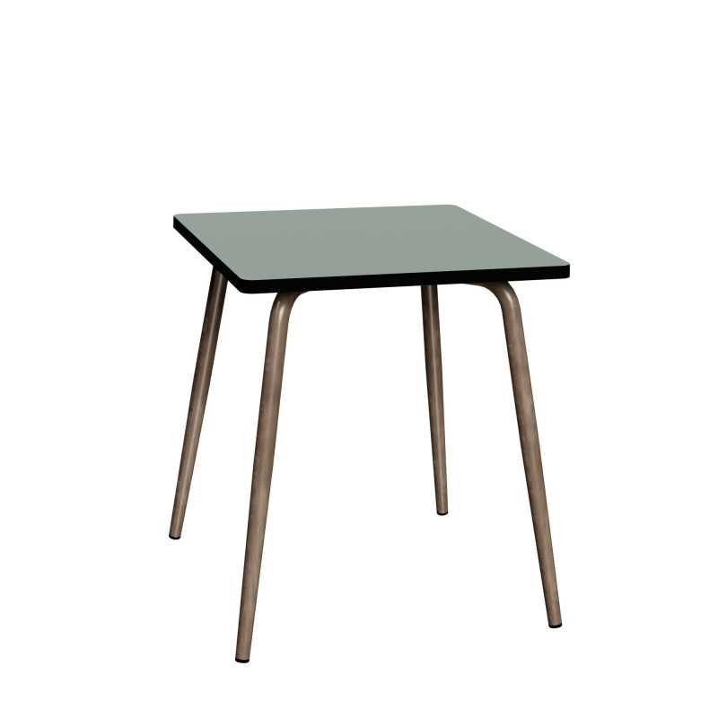Table Retro Véra Carrée 70x70 – Stratifié uni Kaki - Pieds Bruts