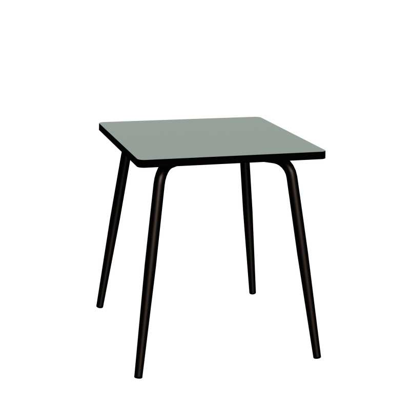 Table Retro Véra Carrée 70x70 – Stratifié uni Kaki - Pieds Noirs