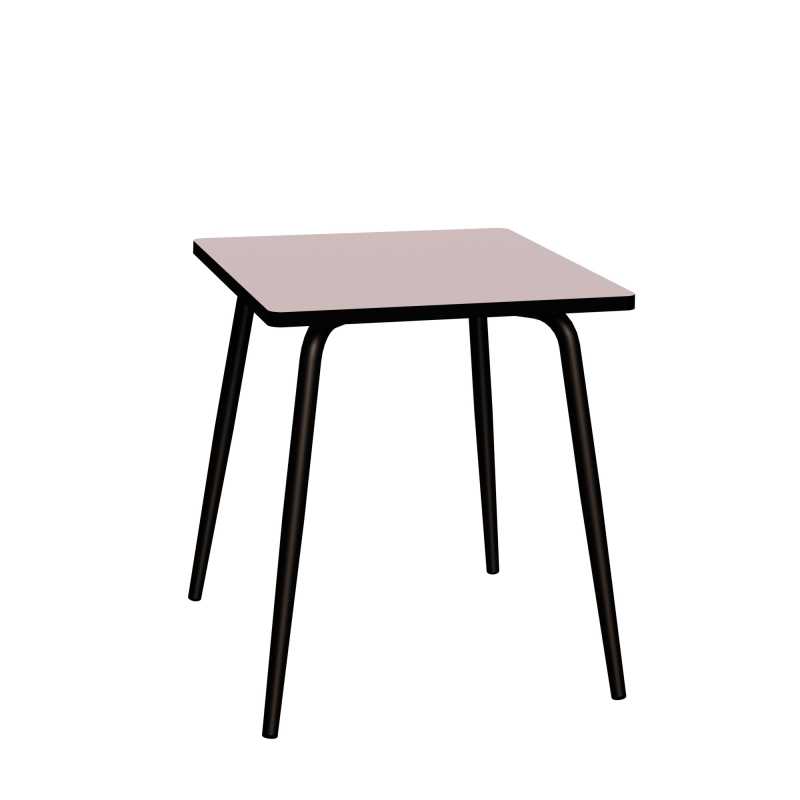 Table Retro Véra Carrée 70x70 – Stratifié uni Rose Poudré - Pieds Noirs