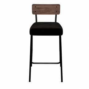 Chaise de Bar Suzie 65cm – Bicolore Dossier Stratifié Bois Foncé & Assise Velours Noire - Pieds Noirs
