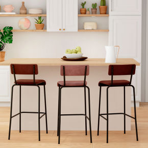 Chaise de Bar Suzie 75cm – Velours Dossier & Assise Bois de Rose - Pieds Noirs