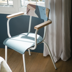 Chaise d’écolier Adulte Suzie bicolore Imprimé Dossier Parasol & Assise Gris Bleu - Pieds Blancs