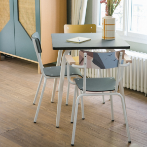 Chaise d’écolier Adulte Suzie bicolore Imprimé Dossier Parasol & Assise Gris Bleu - Pieds Blancs