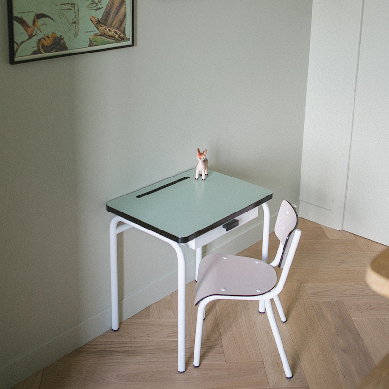 Chaise d’écolier Enfant Little Suzie – Dossier & Assise Uni Rose Poudré - Pieds Blancs