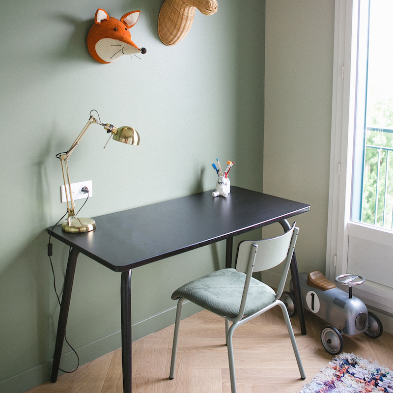 Chaise d’écolier Adulte Suzie bi-matière Dossier Kaki & Assise Velours côtelé Vert Forêt - Pieds Kaki