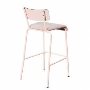 Chaise de Bar Suzie 65cm – Bi-matière Dossier Stratifié Rose Poudré & Assise Velours Côtelé Rose Poudré - Pieds Rose Poudré
