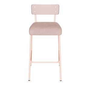 Chaise de Bar Suzie 65cm – Bi-matière Dossier Stratifié Rose Poudré & Assise Velours Côtelé Rose Poudré - Pieds Rose Poudré