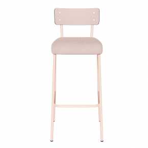 Chaise de Bar Suzie 75cm – Bicolore Dossier Stratifié Rose Poudré & Assise Velours Côtelé Rose Poudré - Pieds Rose Poudré