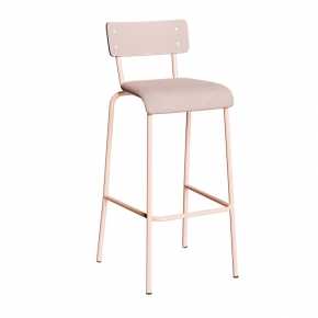 Chaise de Bar Suzie 75cm – Bicolore Dossier Stratifié Rose Poudré & Assise Velours Côtelé Rose Poudré - Pieds Rose Poudré