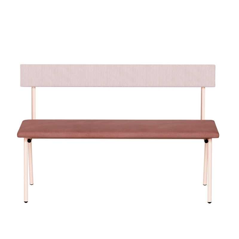 Banc Anita – Dossier Velours côtelé Rose Poudré et Assise Velours Bois de Rose - Pieds Rose Poudré