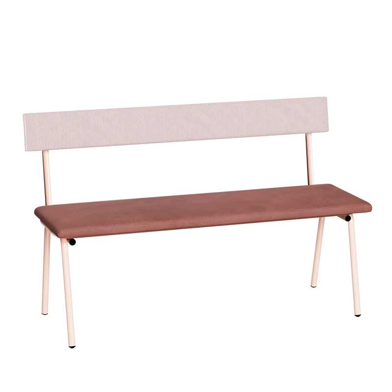 Banc Anita – Dossier Velours côtelé Rose Poudré et Assise Velours Bois de Rose - Pieds Rose Poudré