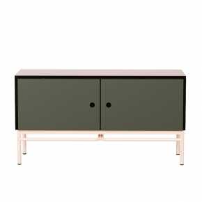 Meuble bas TV Elienor - Avocado/Rose Poudré - Pieds Rose Poudré
