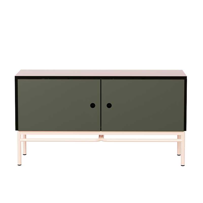 Meuble bas TV Elienor - Avocado/Rose Poudré - Pieds Rose Poudré