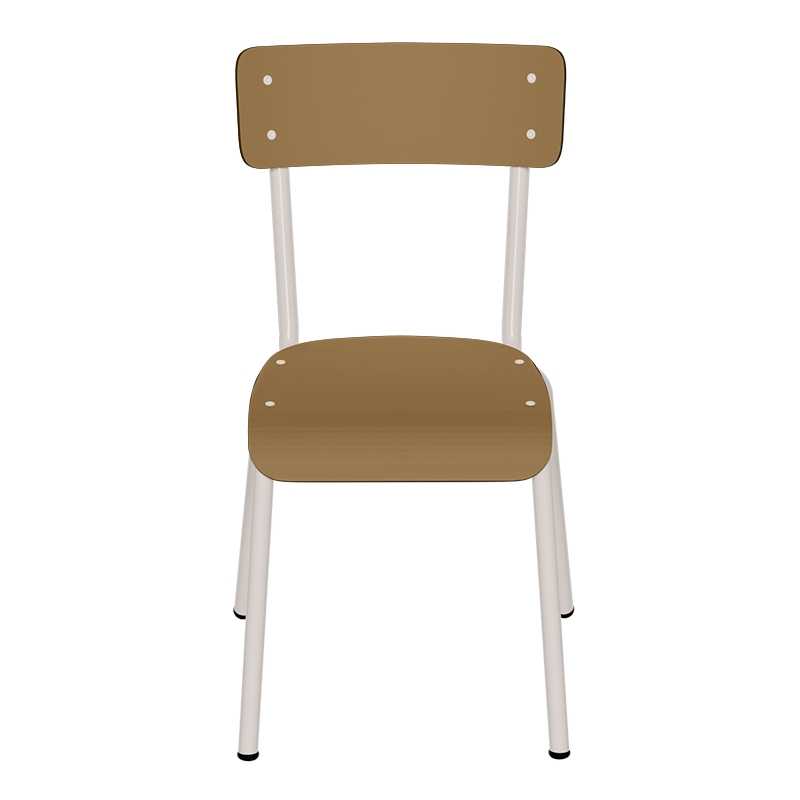 Chaise d'écolier Enfant Colette - Dossier & Assise uni Ocre - Pieds blancs