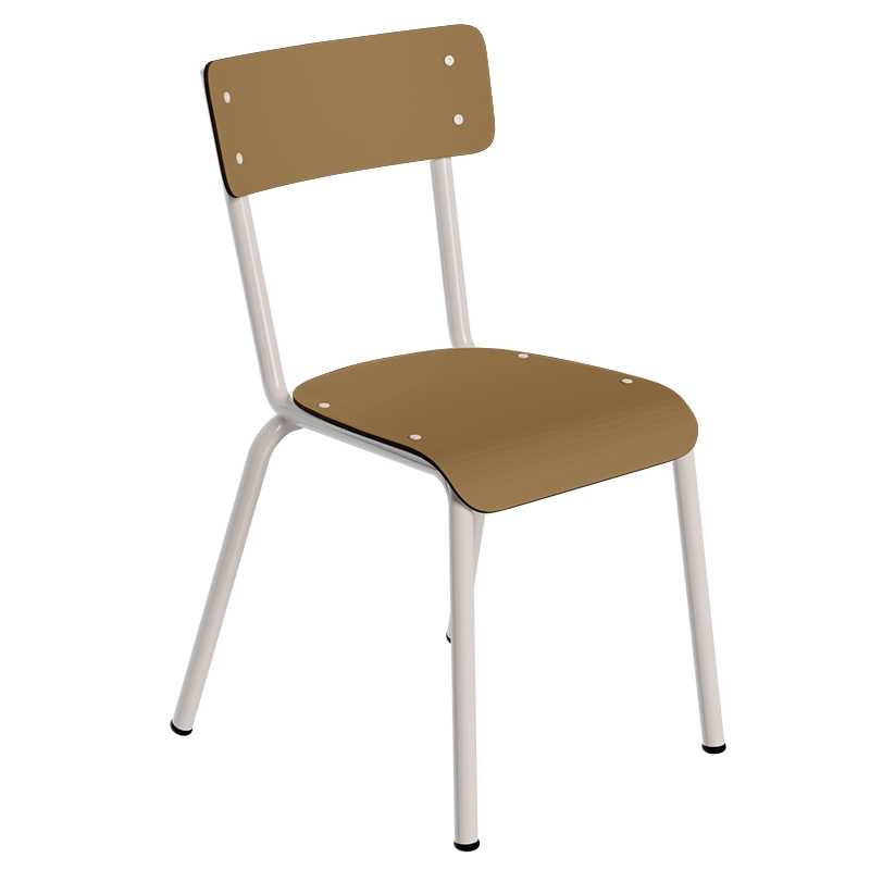 Chaise d'écolier Enfant Colette - Dossier & Assise uni Ocre - Pieds blancs
