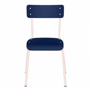 Chaise d’écolier Adulte Suzie Stratifié Dossier & Assise uni Bleu Marine - Pieds Rose Poudré