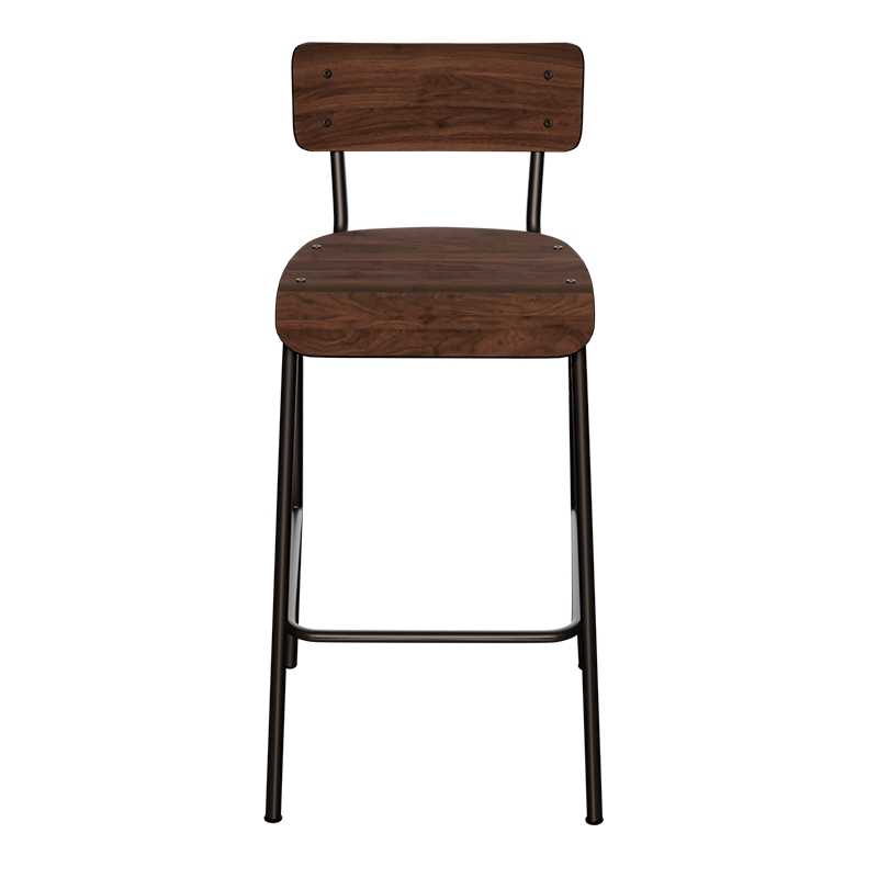 Chaise de bar Suzie 65cm – imprimé Dossier & Assise Bois Foncé - Pieds Noirs