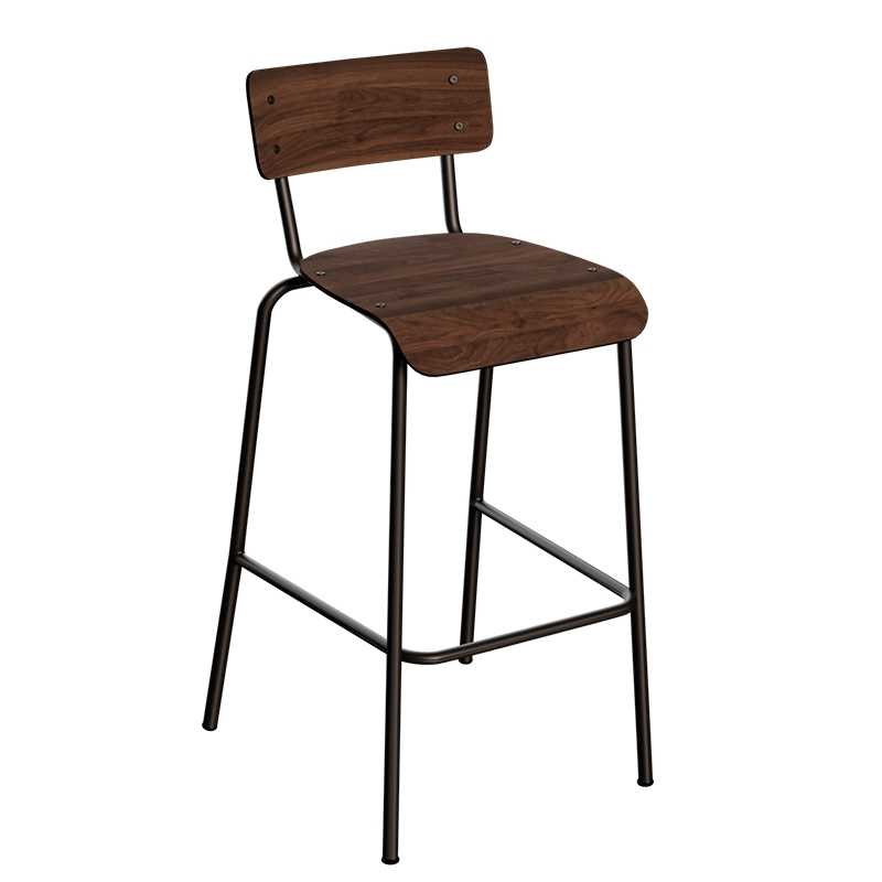 Chaise de bar Suzie 65cm – imprimé Dossier & Assise Bois Foncé - Pieds Noirs