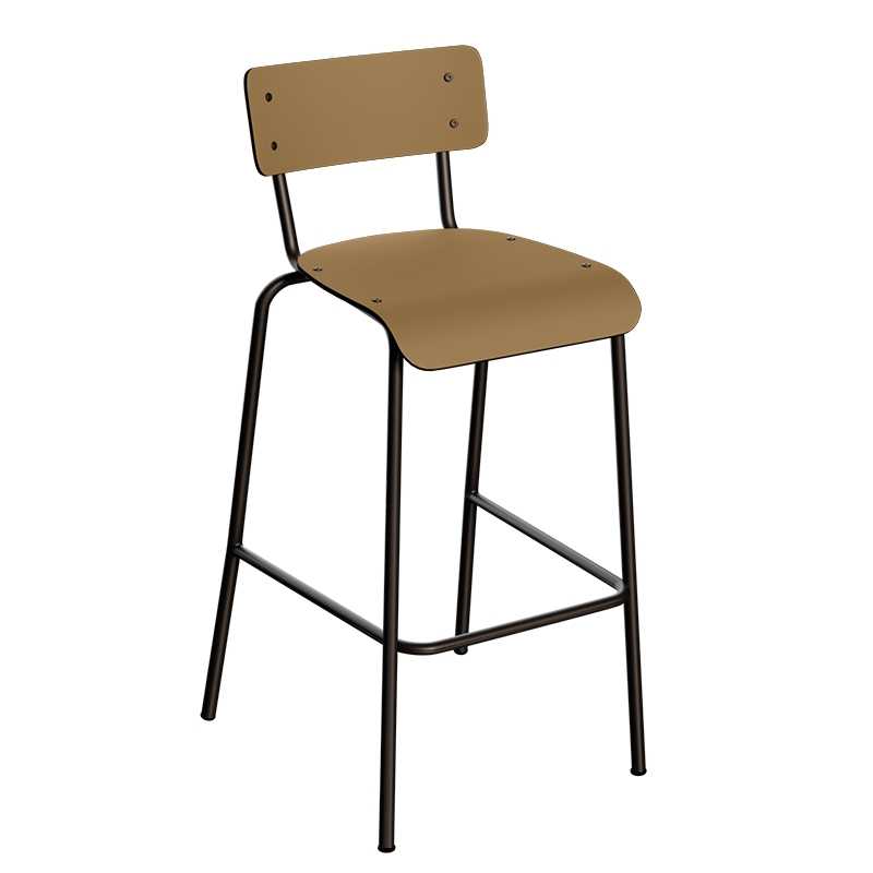 Chaise de bar Suzie 65cm – uni Dossier & Assise Ocre - Pieds Noirs