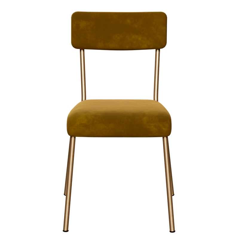 Chaise d’écolier Adulte Suzie Velours Dossier & Assise Ocre - Pieds Dorés