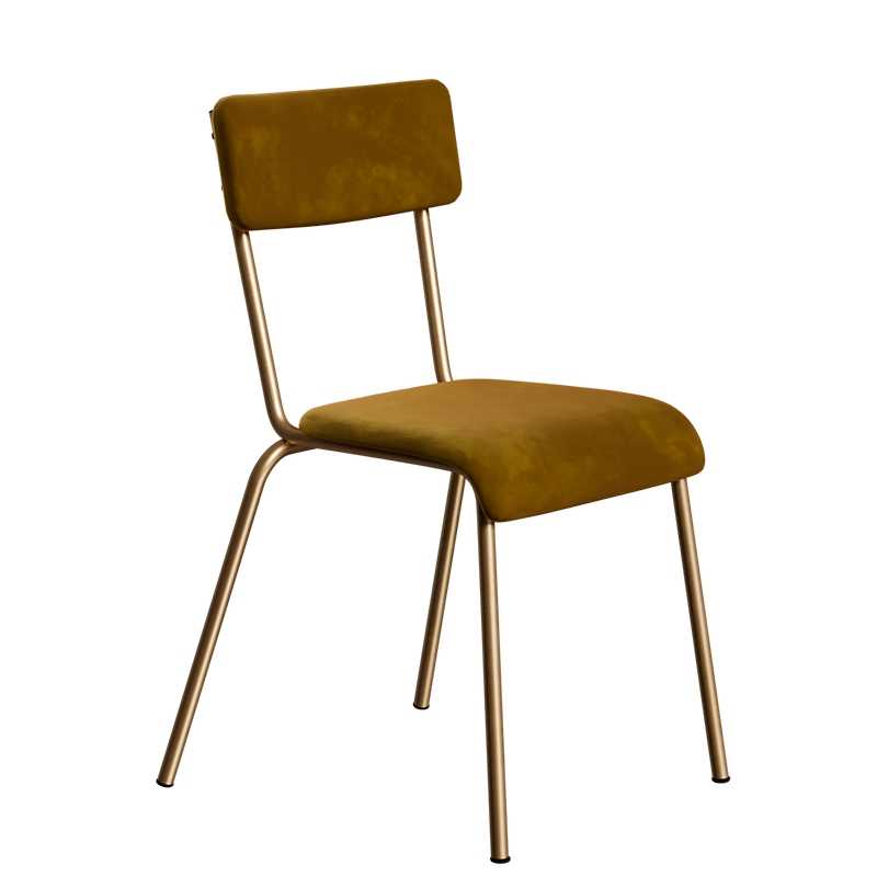 Chaise d’écolier Adulte Suzie Velours Dossier & Assise Ocre - Pieds Dorés