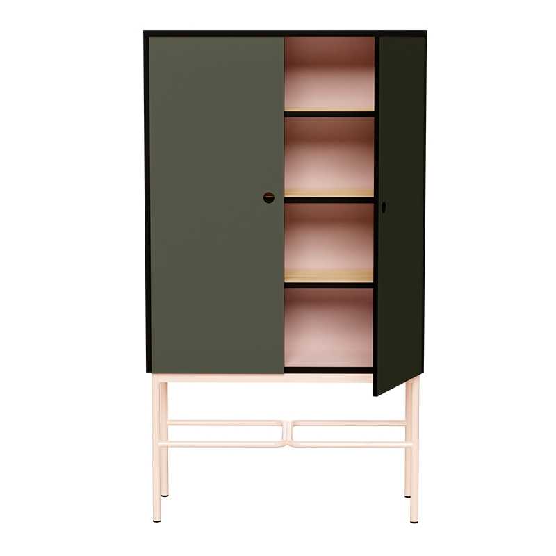 Cabinet de rangement Elienor - Grand modèle - Avocado/Rose Poudré - Pieds Rose Poudré