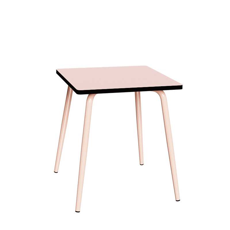 Table Retro Véra Carrée 70x70 – uni Rose Poudré - Pieds Rose Poudré