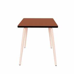 Table Retro Véra Carrée 70x70 – Stratifié uni Paprika - Pieds Rose Poudré