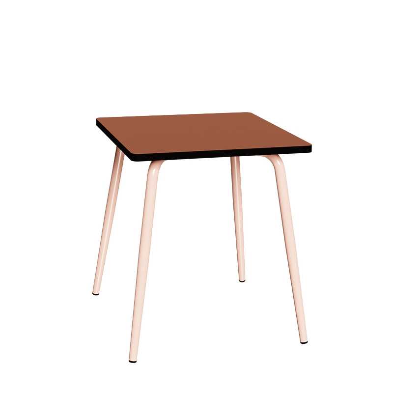 Table Retro Véra Carrée 70x70 – Stratifié uni Paprika - Pieds Rose Poudré