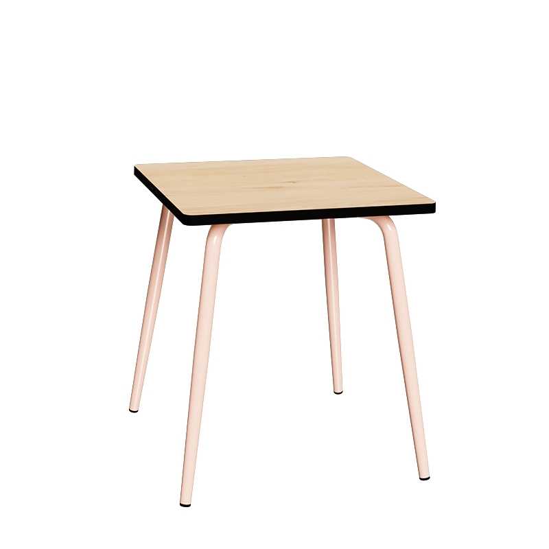 Table Retro Véra Carrée 70x70 – Imprimé Bois Clair - Pieds Rose Poudré