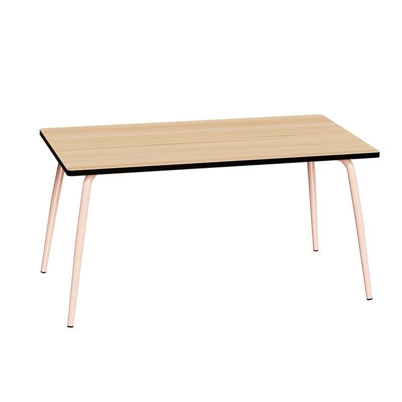 Table Retro Véra 160x80 – uni Bois Clair - Pieds Rose Poudré