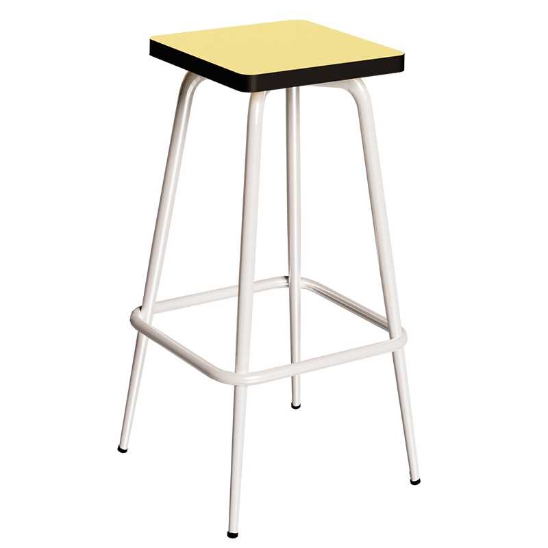 Tabouret de bar Marcel 65 cm – Assise uni Jaune Citron - Pieds Blancs