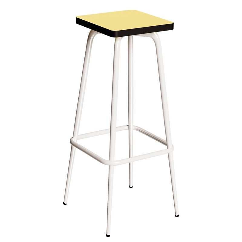 Tabouret de bar Marcel 75 cm – Assise uni Jaune Citron - Pieds Blancs