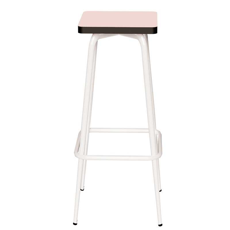 Tabouret de bar Marcel 75 cm – Assise uni Rose Poudré - Pieds Blancs