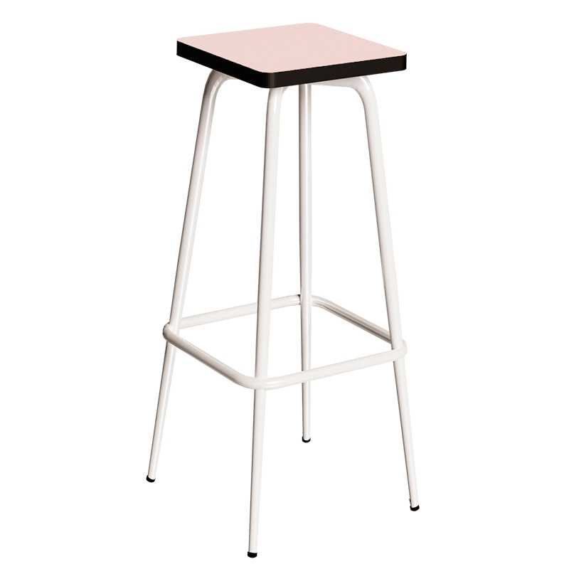 Tabouret de bar Marcel 75 cm – Assise uni Rose Poudré - Pieds Blancs