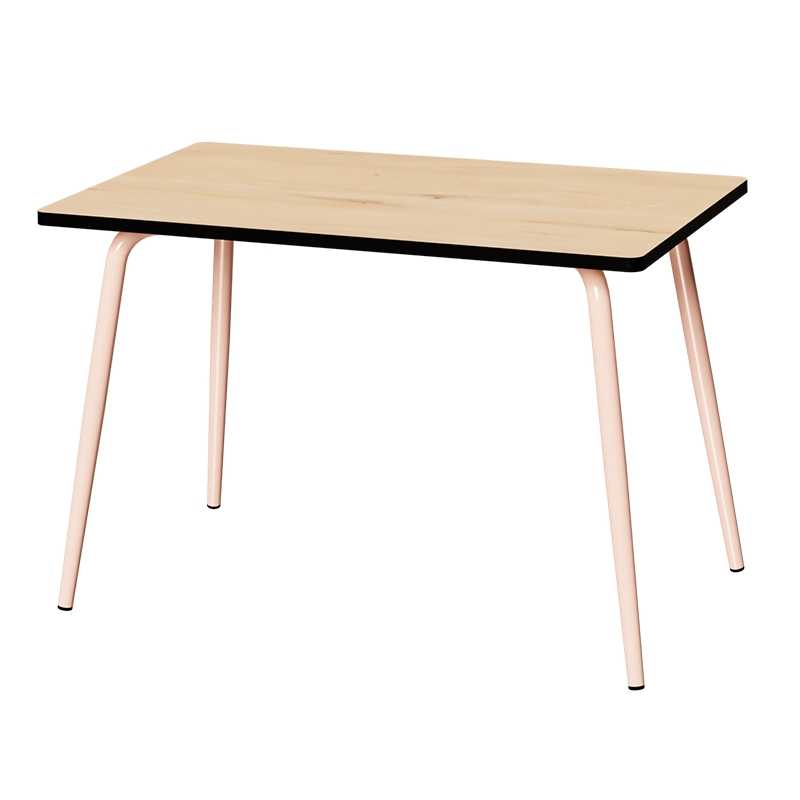 Table Retro Véra 120x70 – imprimé Bois Clair - Pieds Rose Poudré