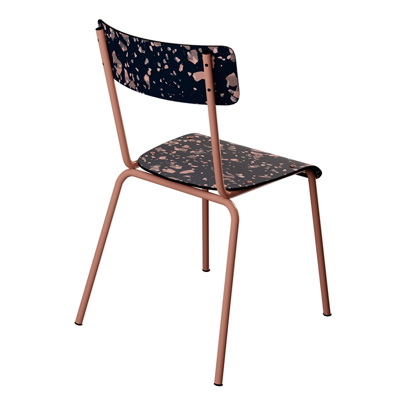 Chaise d’écolier Adulte Suzie Stratifié Dossier & Assise imprimé Météorites - Pieds Terracotta