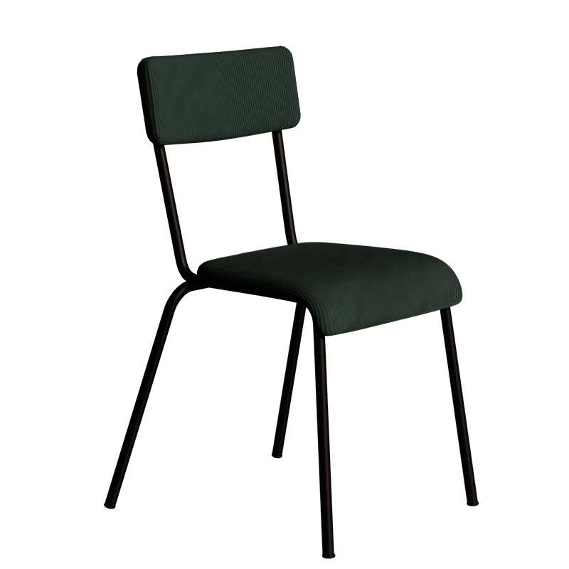Chaise d’écolier Adulte Suzie – Dossier & Assise Velours Côtelé Vert forêt - Pieds noirs