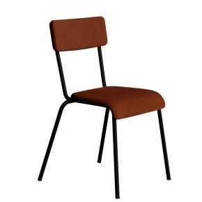 Chaise d’écolier Adulte Suzie – Dossier & Assise Velours Côtelé Paprika -  Pieds noirs