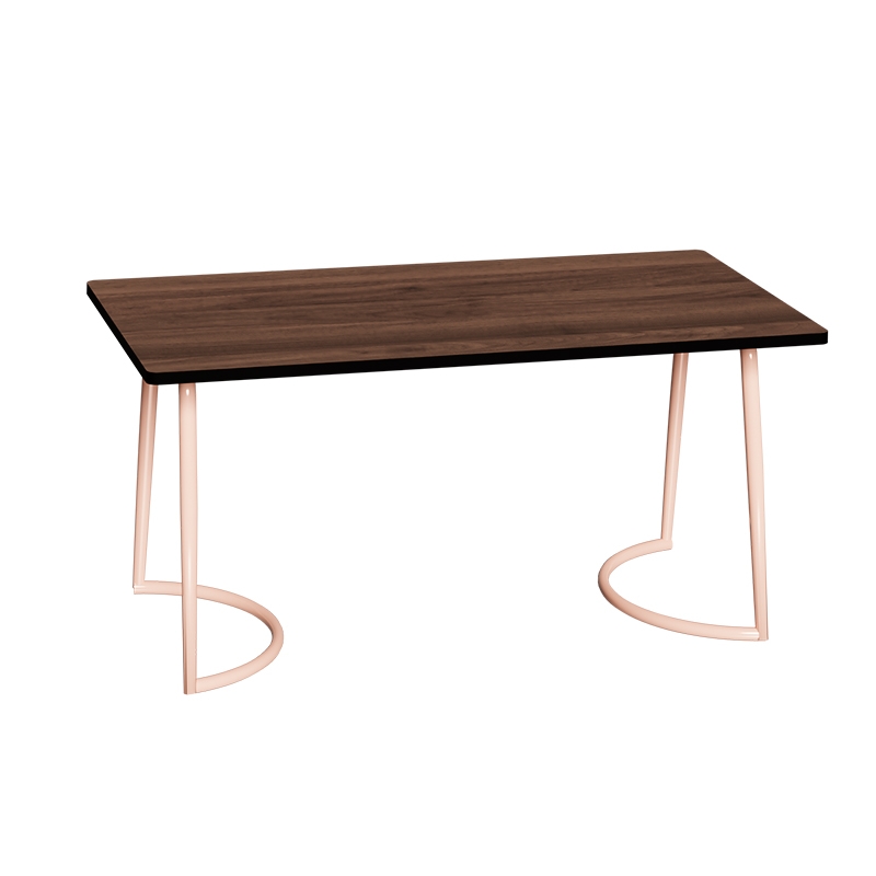 Table Retro Amiel 160x80 - Stratifié Uni Bois foncé - Pieds Rose Poudré